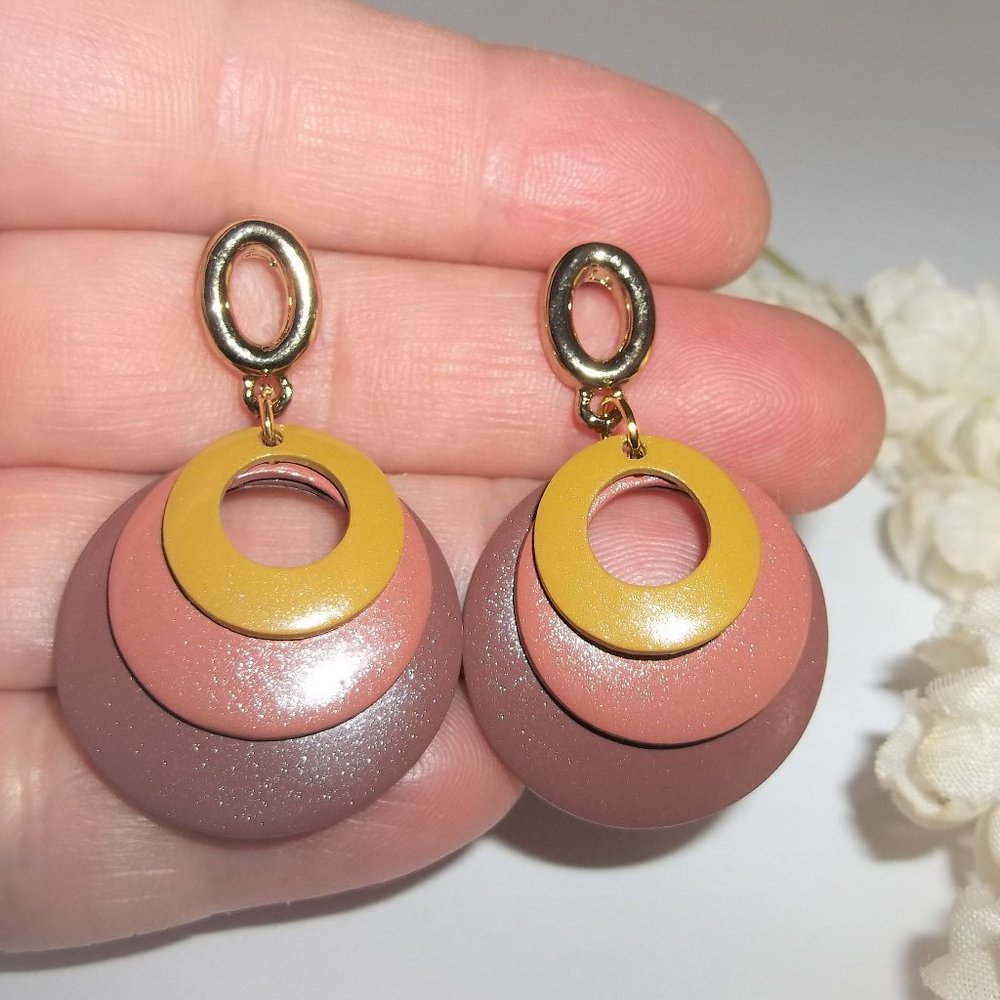 1" Gold Boho Hoop Earrings Post Stud Jewelry 6625